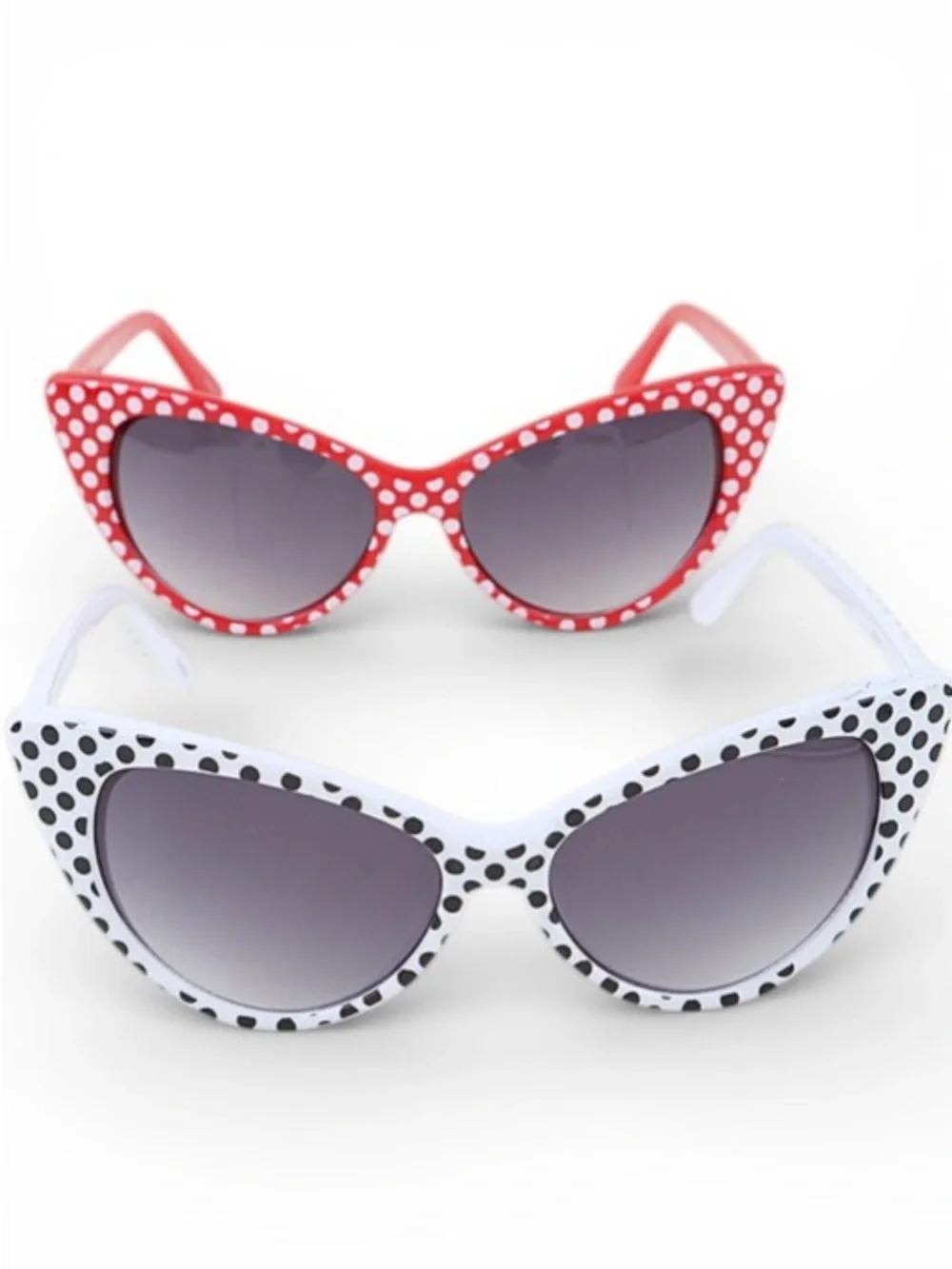 White Polka Dot Cat Eye Sunglasses Retro Vintage Fashion UV400 Sunglasses
